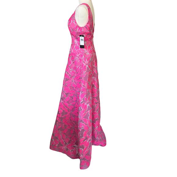 NEW Monique Lhuillier Floral Metallic Gown Maxi Dress Pink Size‎ 4 - Picture 2 of 9